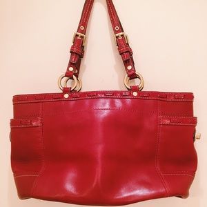 Authentic Red Leather Coach Bag